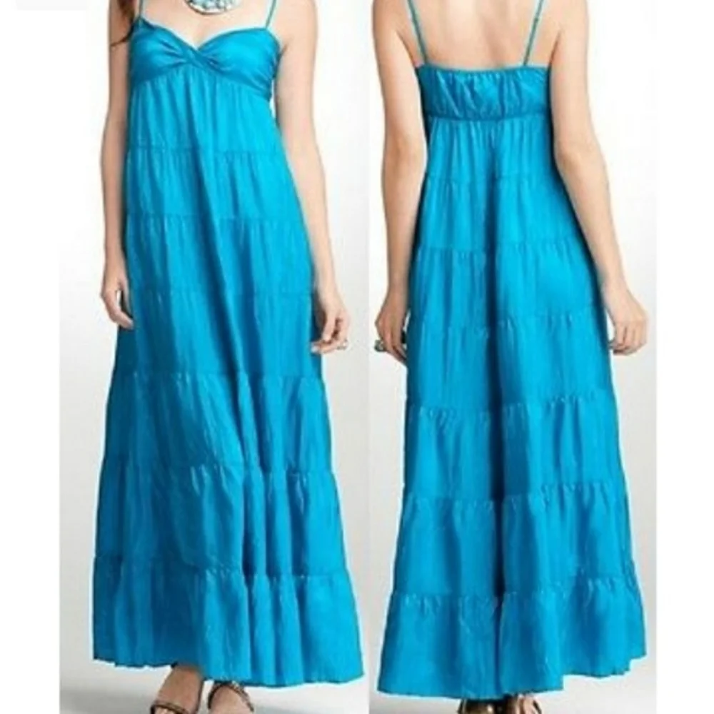 Ann Taylor Silk Blue Tiered Maxi Dress - Picture 1 of 7